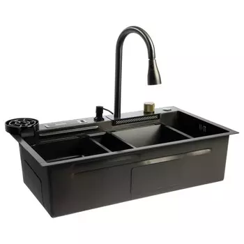 Кухонная мойка ZEIN M02, S=3.0 и 0.7 мм, смеситель, корзины, разделочная доска, сифон, графит