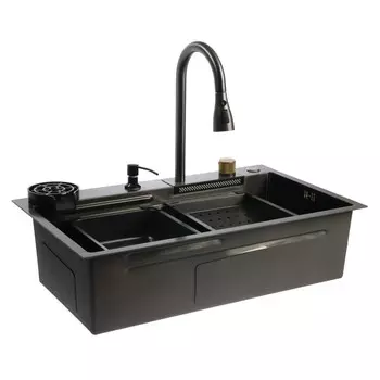 Кухонная мойка ZEIN M03, S=3.0 и 0.7 мм, смеситель, корзины, разделочная доска, сифон, графит