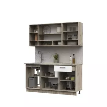 Кухонный гарнитур 1600 Рица, 1600х600х2092, Крафт серый/Белый