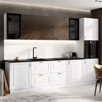 Кухонный гарнитур прямой «Престиж», с столешницей, 3000 мм, цвет Белый/Браш вайт/Прайм орех