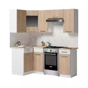 Кухонный гарнитур Алиса угловой, 2000 х 1100 мм, цвет Белый/дуб сонома