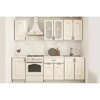 Кухонный гарнитур Бергамо 1600х600 белый/крем патина платина