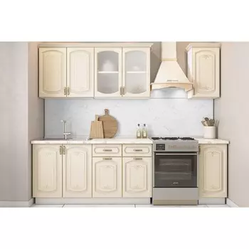 Кухонный гарнитур Бергамо 2000х600 белый/крем патина платина