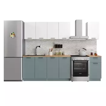 Кухонный гарнитур прямой Simple, без столешницы, 2000 мм, цвет белый/пыльный зелёный