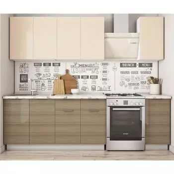 Кухонный гарнитур Бостон 2000х600 белый/крем глянец/дуб скальный глянец