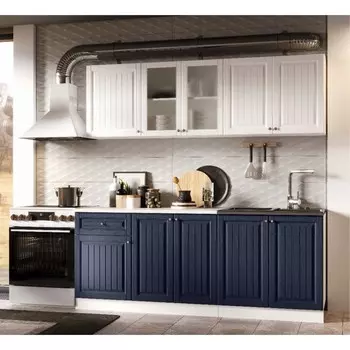 Кухонный гарнитур прямой «Хозяюшка», с столешницей, 2000 мм, МДФ, цвет акация белая/сапфир