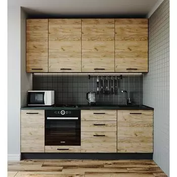 Кухня прямая «Крафт», со столешницей, 2200600 мм, цвет антрацит/детройт/дуб крафт