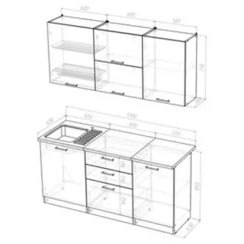 Кухонный гарнитур прмяой «Лира экстра», 1700 мм, цвет ясень шимо светлый