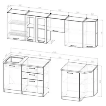 Кухонный гарнитур прямой «Лира базис», 2400 мм, цвет ясень шимо светлый