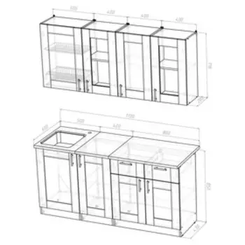 Модульный кухонный гарнитур «Лира. Демо», 1700 мм, цвет ясень шимо светлый