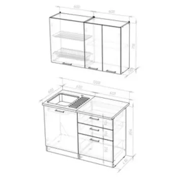 Кухонный гарнитур прямой «Лира лайт», 1200 мм, цвет ясень шимо светлый