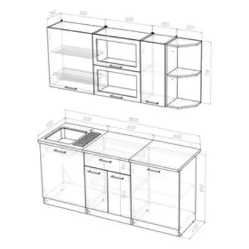 Кухонный гарнитур прямой «Лира макси», 1800 мм, цвет ясень шимо светлый