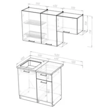 Кухонный гарнитур прямой «Лира медиум», 1400 мм, цвет ясень шимо светлый