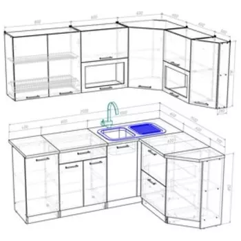 Кухонный гарнитур угловой «Лира мега прайм», 20001500 мм, цвет ясень шимо светлый