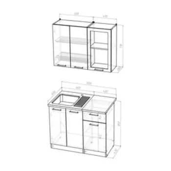 Кухонный гарнитур прямой для маленькой кухни «Лира мини », 1000 мм, цвет ясень шимо светлый