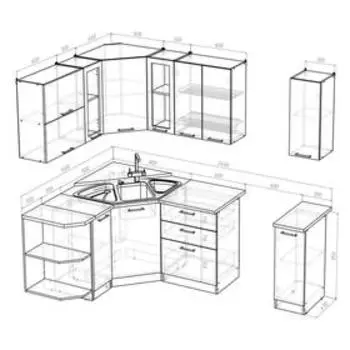 Кухонный гарнитур угловой «Лира оптима», 15001800 мм, цвет ясень шимо светлый