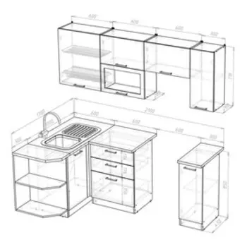 Кухонный гарнитур угловой «Лира прайм», 13002100 мм, цвет ясень шимо светлый