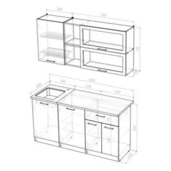 Кухонный гарнитур прямой «Лира стандарт», 1600 мм, цвет ясень шимо светлый