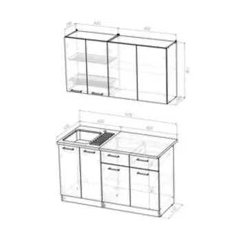 Кухонный гарнитур Лоретта медиум 1400х600 Венге/дуглас темный/Дуб грей