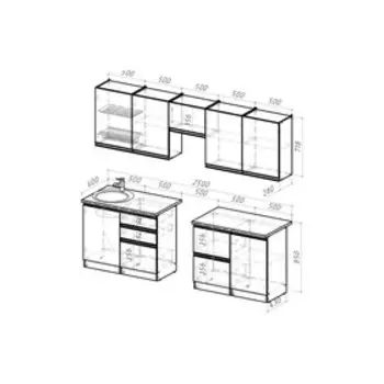 Кухонный гарнитур Лоретта мега 2500х600 Венге/дуглас темный/Дуб грей