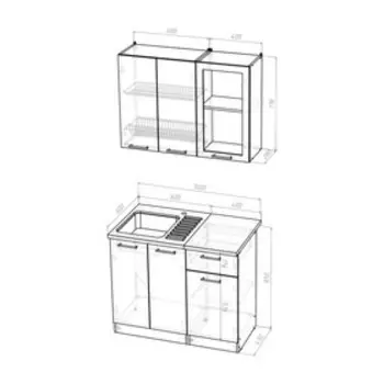 Кухонный гарнитур Лоретта мини 1000х600 Венге/дуглас темный/Дуб грей