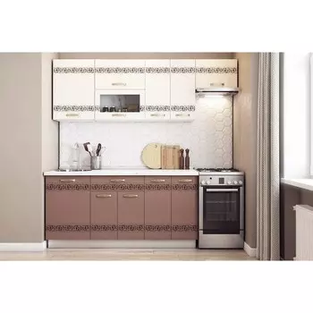 Кухонный гарнитур Мечта 2200х600 белый/крем глянец/капучино