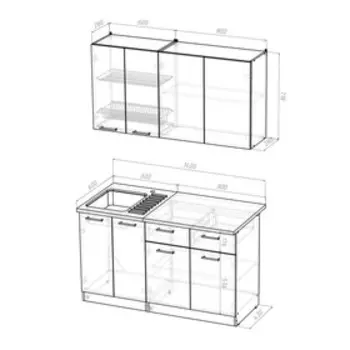 Кухонный гарнитур прямой «Ника медиум», 1400 мм, цвет дуб сонома