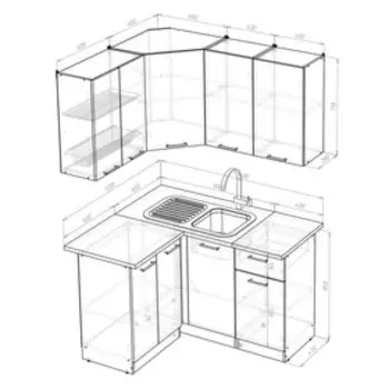 Кухонный гарнитур угловой «Ника прайм», 12001400 мм, цвет дуб сонома