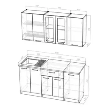 Кухонный гарнитур прямой «Ника стандарт», 1600 мм, цвет дуб сонома
