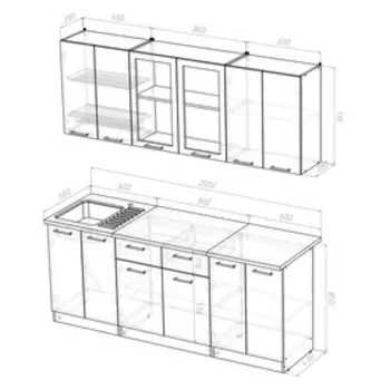 Кухонный гарнитур прямой «Ника ультра», 2000 мм, цвет дуб сонома