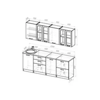 Кухонный гарнитур прямой «Паола компакт», 2200600 мм, цвет белый/кантри/дуб грей/дуб браун