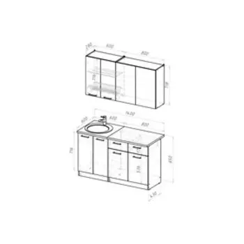 Кухонный гарнитур прямой «Паола медиум», 1400600 мм, цвет белый/кантри/дуб грей/дуб браун