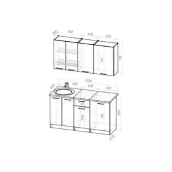 Кухонный гарнитур прямой «Паола нормал», 1500600 мм, цвет белый/кантри/дуб грей/дуб браун