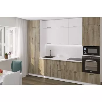 Кухонный гарнитур прямой «Альта экстра», 3000 мм, цвет дуб дарго/белый глянец