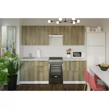 Кухонный гарнитур прямой «Альта мега», 2300 мм, цвет дуб дарго/белый глянец