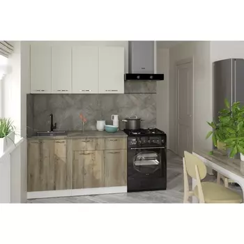 Кухонный гарнитур прямой «Анхель медиум», 1400 мм, цвет дуб дарго/белый/орегано