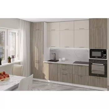 Кухонный гарнитур прямой «Фьюджи экстра» 3000 мм, цвет кашемир/джарра/белый