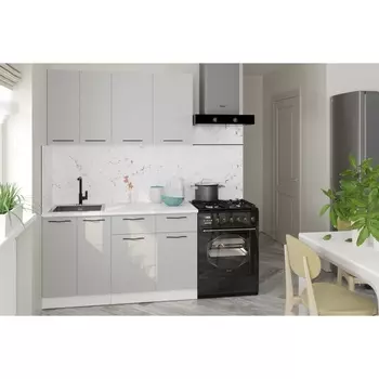 Кухонный гарнитур прямой «Шелли медиум», 1400 мм, цвет шиншилла серая/белый