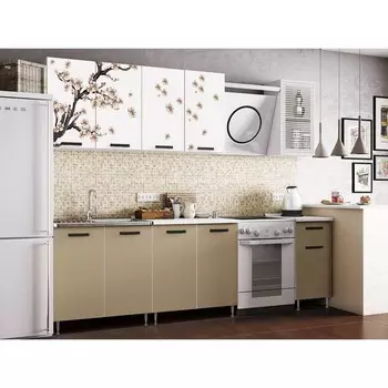 Кухонный гарнитур «Рио 1», 2000 мм, ЛДСП, цвет капучино / фотопечать «Сакура»