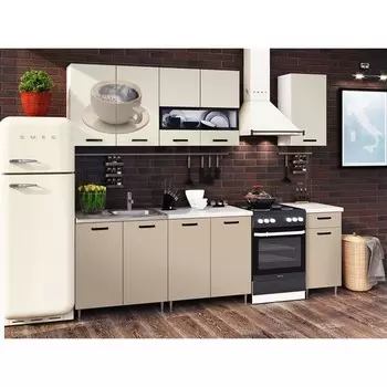 Кухонный гарнитур «Рио 2», 2000 мм, ЛДСП, цвет капучино / фотопечать «Чашка»