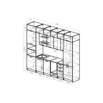 Кухня трехуровневая в потолок Сапфир Экстра 3000х600 белый/дуб золотой/бетон темный