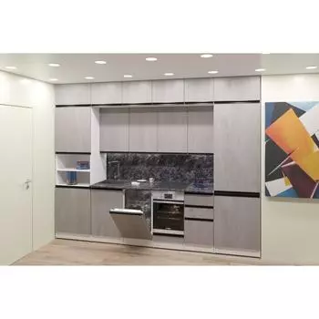 Кухонный гарнитур трёхуровневый в полоток «Сюита люкс», 3000600 мм, цвет бетон светлый/белый