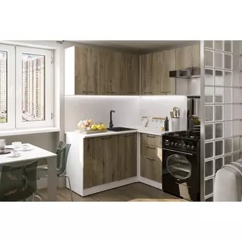 Кухонный гарнитур угловой «Альта мега прайм», 16001700 мм, цвет дуб дарго/белый глянец