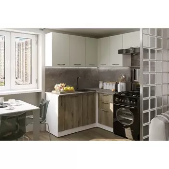 Кухонный гарнитур угловой «Анхель мега прайм», 16001700 мм, цвет дуб дарго/белый/орегано