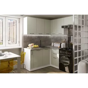 Кухонный гарнитур угловой «Флора мега прайм», 16001700 мм, цвет орегано/белый