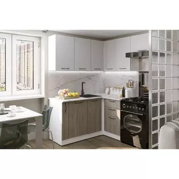 Кухонный гарнитур угловой «Парма мега прайм», 16001700 мм, цвет белый/шиншилла серая/джарра