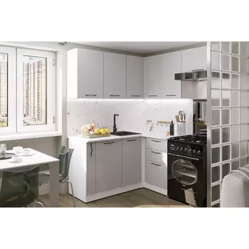 Кухонный гарнитур угловой «Шелли мега прайм», 16001700 мм, цвет шиншилла серая/белый