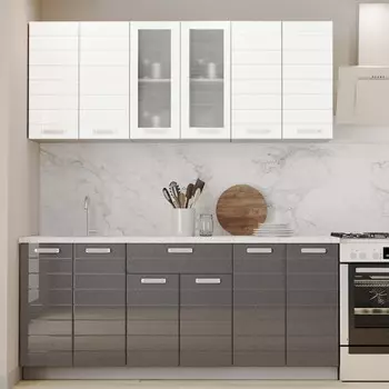 Кухонный гарнитур Виктория 1800х600 белый/белый металлик/графит металлик