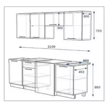 Кухонный гарнитур Волна 5, 2100х600 мм, Ваниль глянец/Капучино