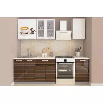 Кухонный гарнитур Яна 1600х600 белый/белый Кофе/зебрано